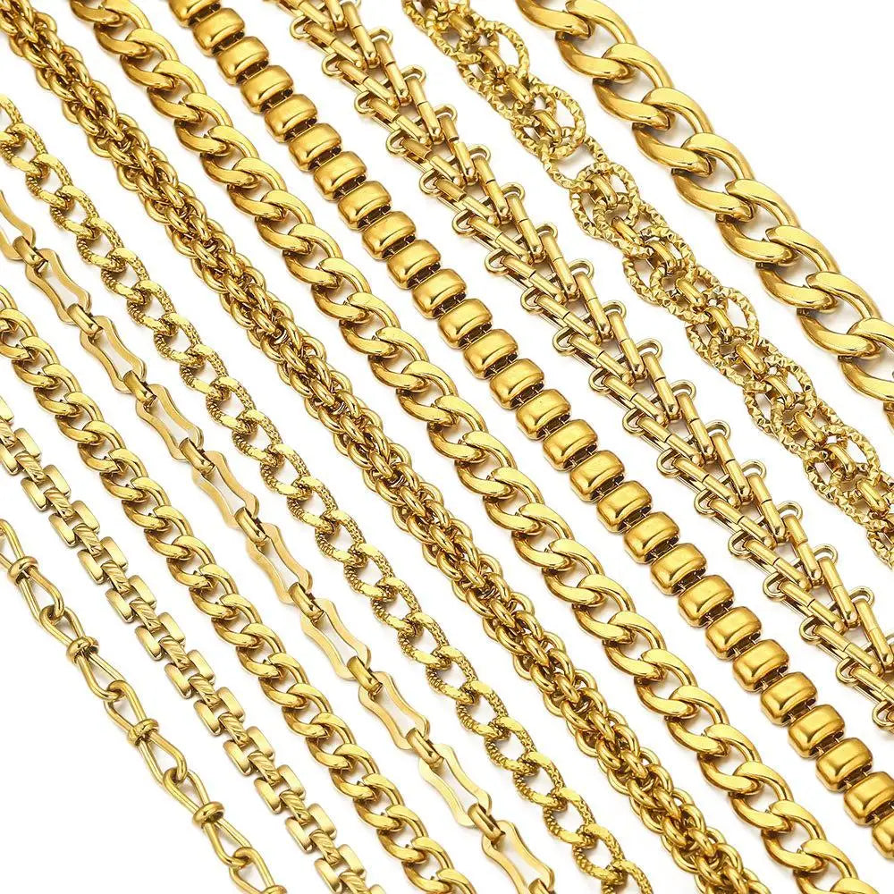 High Quality Necklace Making Chain Stainless Steel NK Chain Vacuum Electroplated Cuban Curb Chain Jewelry Findings Components