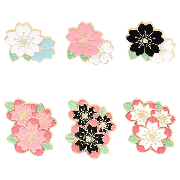 Custom Zinc Alloy Cherry Blossoms Soft Enamel Gold Lapel Pins