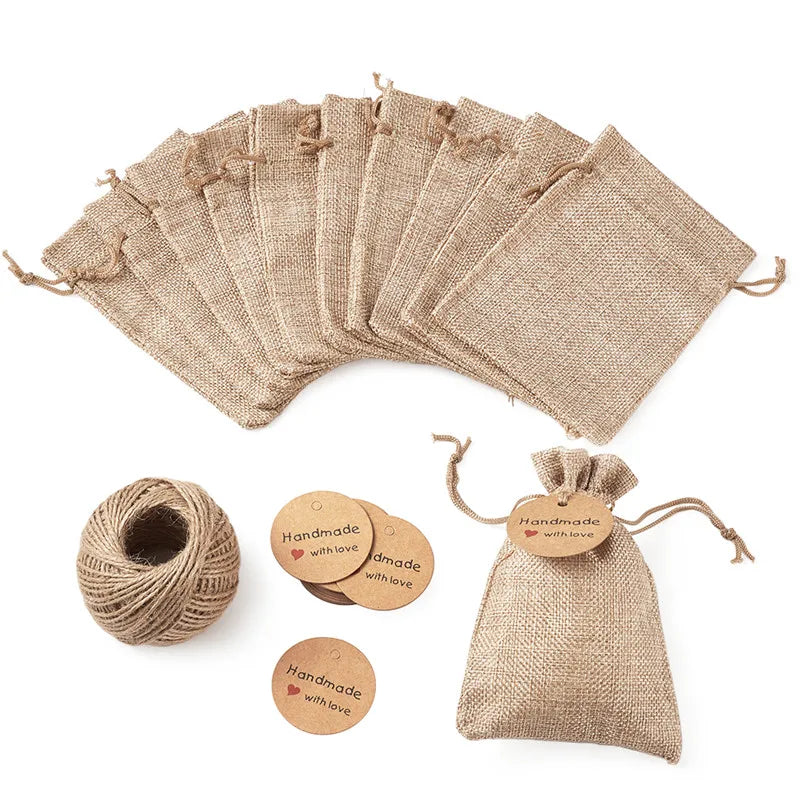 Wholesale Custom Natural Eco-friendly Jute Drawstring Gift Fruit Bags Letter Pattern for Jewelry