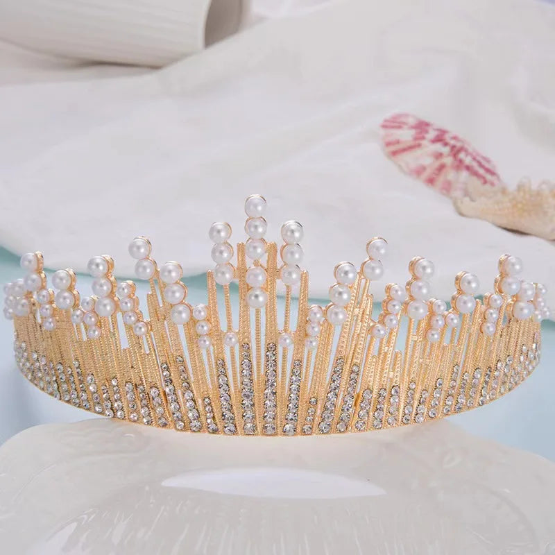 Pearl Hair Tiara Crown Rhinestones Fashion Queen Hairpiece Birthday Cake Decorations
