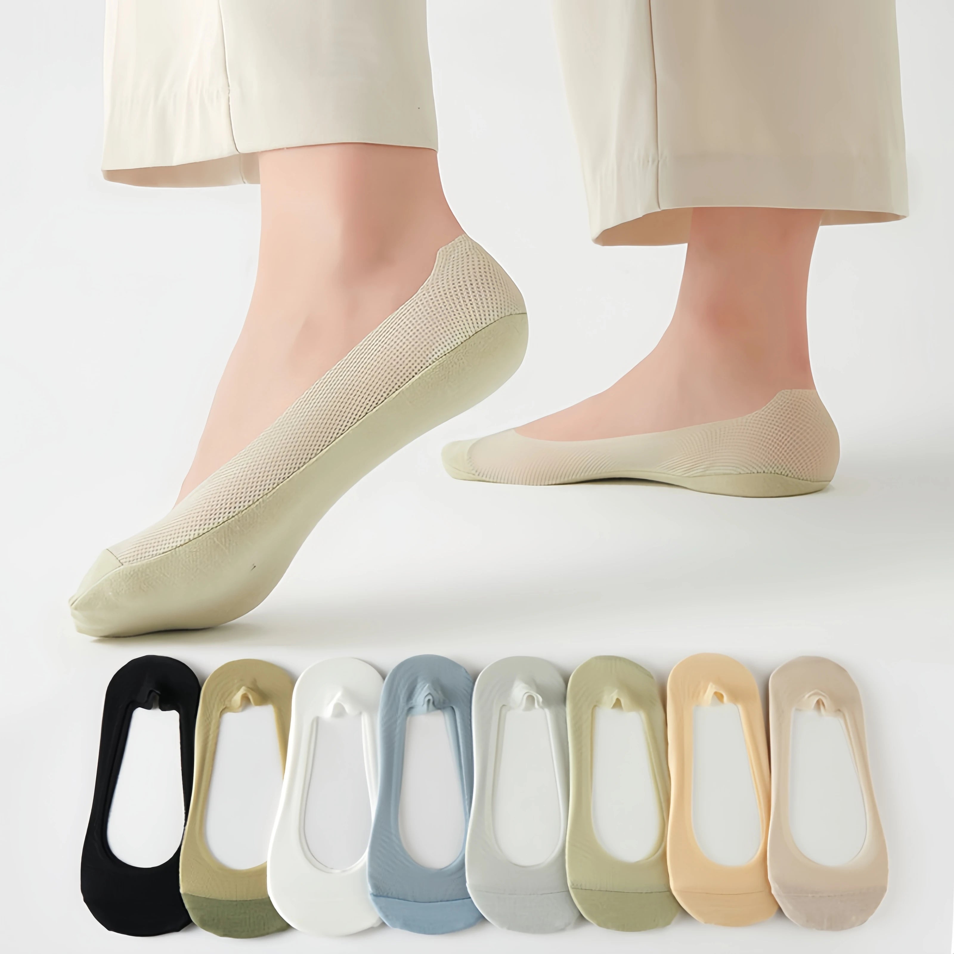 Wholesale New Spring Women Mesh Breathable Solid Invisible Socks Custom logo Soft Cotton Absorb Sweat Anti-slip No Show Socks