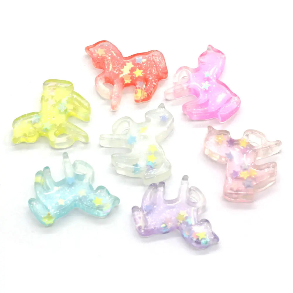 Wholesale Transparent Glitter Unicorn Horse Resin Cabochon Artificial Animal Flatback Charms for DIY Jewelry Key Chain Making