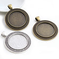 25mm Inner Size Antique Silver Plated Bronze Classical Cabochon Base Setting Charms Pendant Blank Bezel Trays MegaBDM
