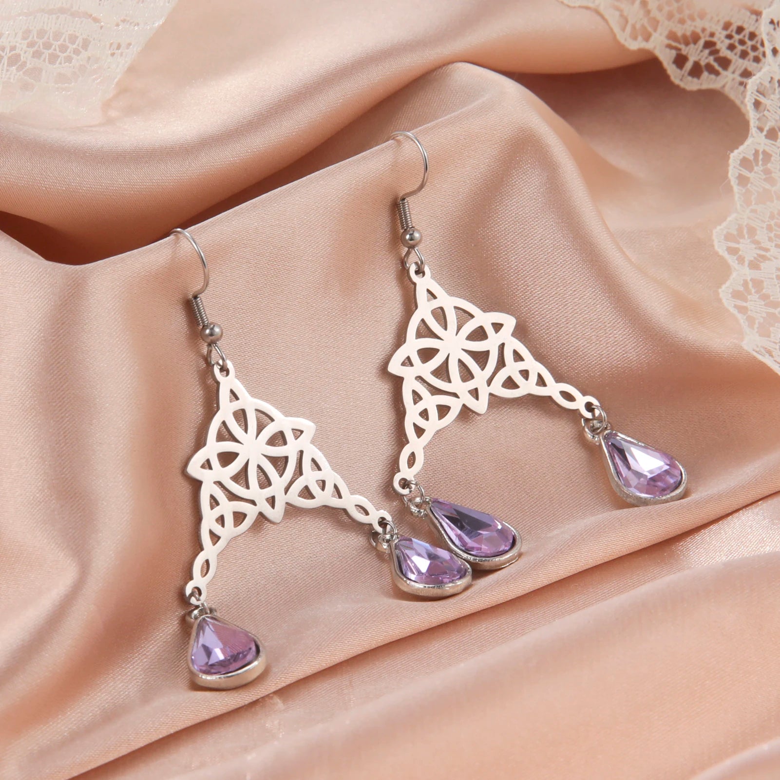 Myshape Women's Stainless Steel Cross Wiccan Witch Knot Pendants Amulet Friendship Drop Earrings Fashionable Witchcraft Jewelry