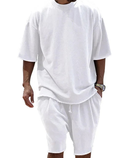 Wholesale Short Sleeve Tshirts Drop Shoulder Drawstring Waist Shorts Sets Training Tracksuit Sport Sets