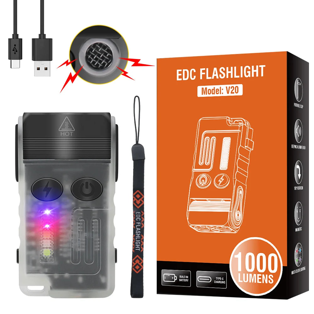 Small Keychain Flashlight 180 Degree Head Swivels USB C Rechargeable IP67 Waterproof Flashlight with Tail MagnetClip Torch