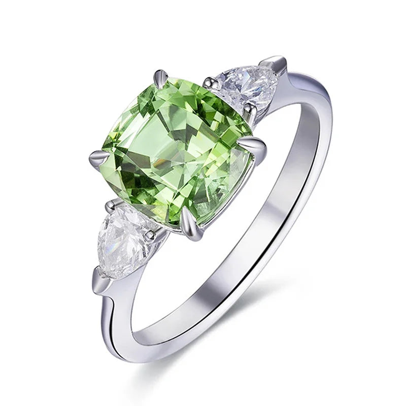 Huitan Wholesale Contracted Style Light Green Square Crystal Cubic Zirconia Ring for Women Wedding Bridal Silver Plated CZ Rings