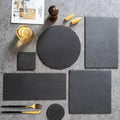 Tailai Natural Slate Plates & Coasters Set - Multipurpose Steak Platter Sushi Board & Cheese Tray for Food Serving