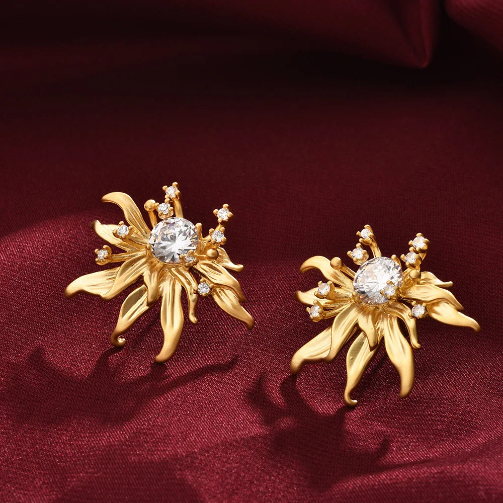 Sweet Sunflower Zircon High-end Super Fairy Flower Earrings Fashionable Personality Exquisite Temperament Earrings