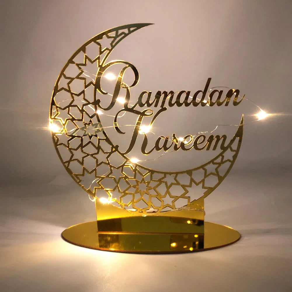 DIY EID Mubarak Acrylic Ornament Eid Crafts Night Light Ramadan Mubarak Table Decor for Islamic Muslim Party Eid Mubarak Decor