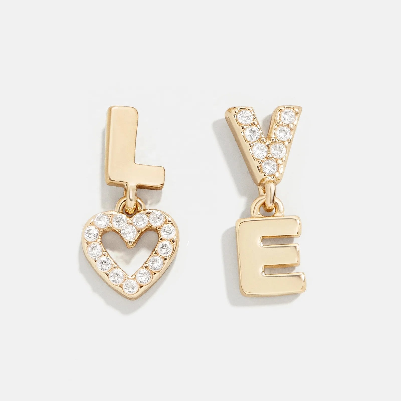 LOZRUNVE 925 Sterling Silver Pave Letter Love Dangle Cute Romantic Pendant Stud Earring