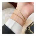Waterproof Jewelry Minimalist 18k Gold Plated Stainless Steel Double Layer Small Rice Beaded Flat Snake Chain Bracelets YF3060