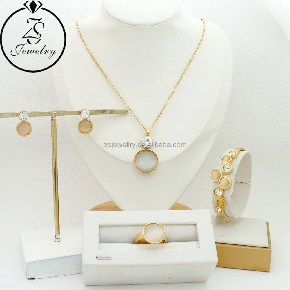 Big Stone White Luxury Women Jewelry 5 Gram Bracelet Children Stainless Steel Gold Plated Jewelry Girl Gift Sets