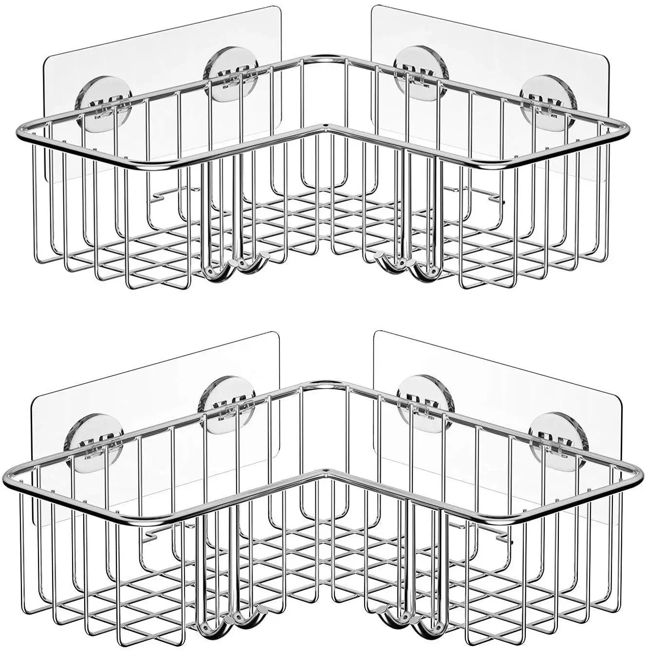 Modern Durable Stainless Steel Chrome Finish Bathroom Corner Shower Caddy Adhesive Wall Mounted Organizer Rack for Home