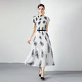 Wholesale Custom 2024 Summer Bohemian Pleated Chiffon Ladies Dresses Digital Printing Floral Print Knee-Length 100% Polyester