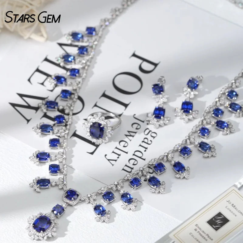 Women's Fashion Jewelry Set Gold with Pendants Earrings Ring S925 Moissanite Sapphire Stone Dropshipping Jewelry Gifts