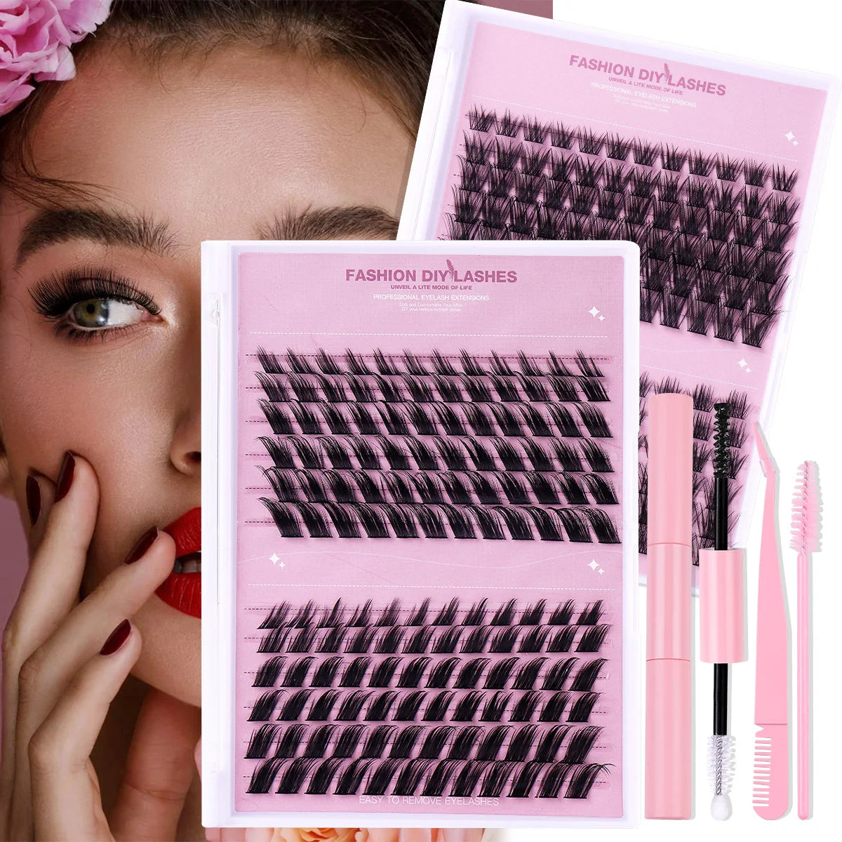 DIY Handmade Lash Extension Kit with Bond and Seal Trays Private Label Segment Lashes