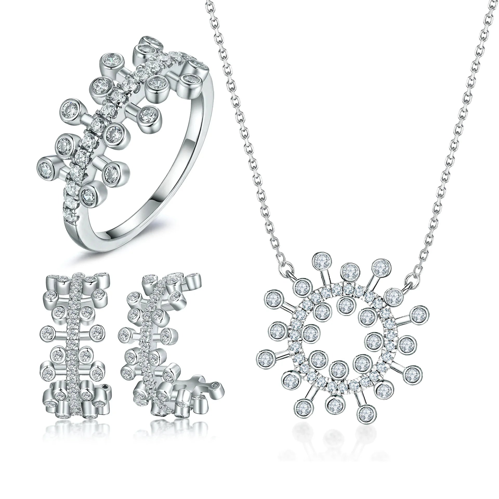 Luxury Necklace Ring Earring Jewelry Sets Women Rhodium Plated Zirconia 925 Silver Fashion Jewelry Sets