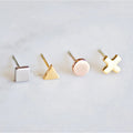 Chihang Minimalist  Ear Silver Gold Color 4MM Square Round Triangle Cross Heart Shape Stainless Steel Stud Earrings