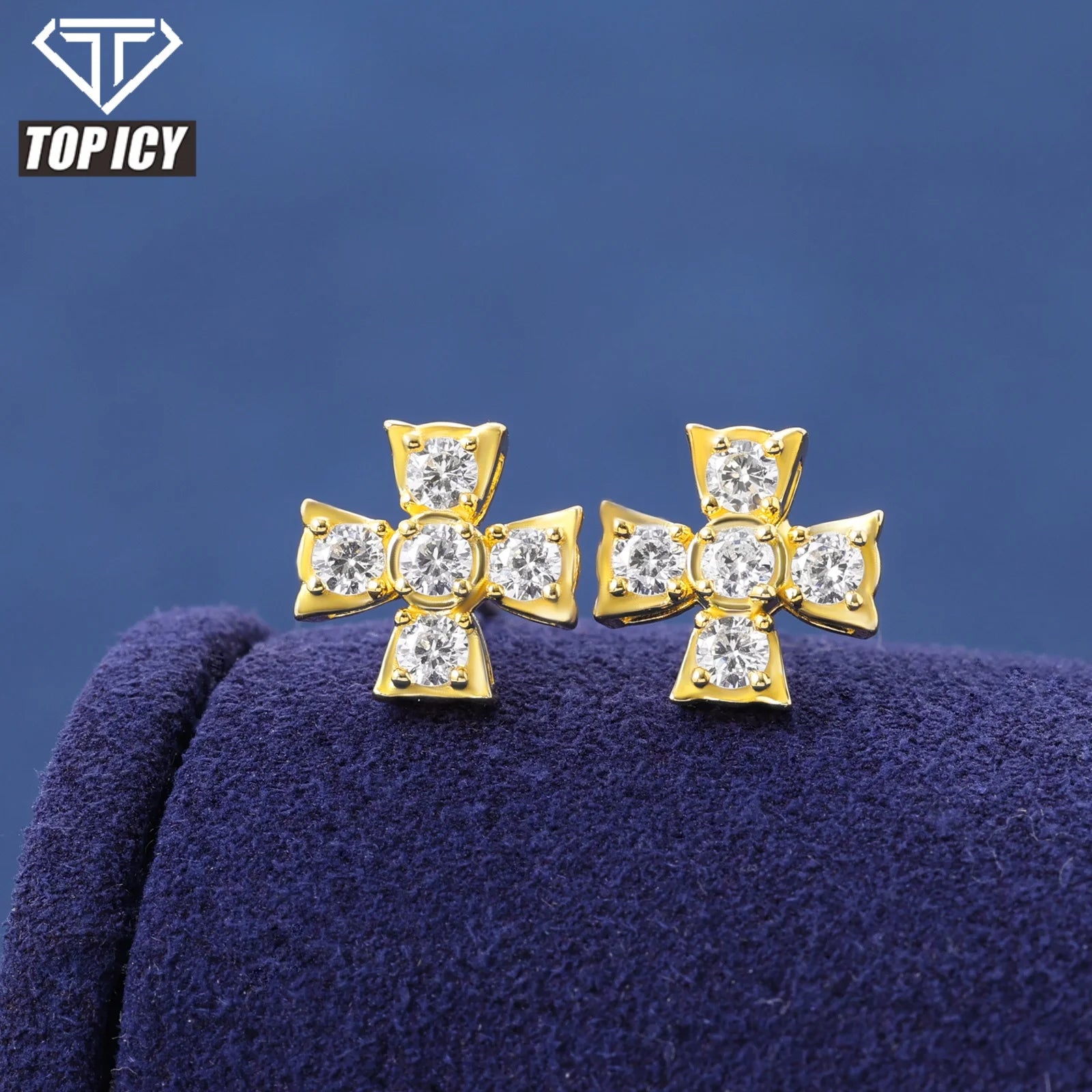 Luxury Design Iced Out 925 Sterling Silver Jewelry Fine Vvs D Moissanite Hip Hop Cross Stud Earrings for Man Woman