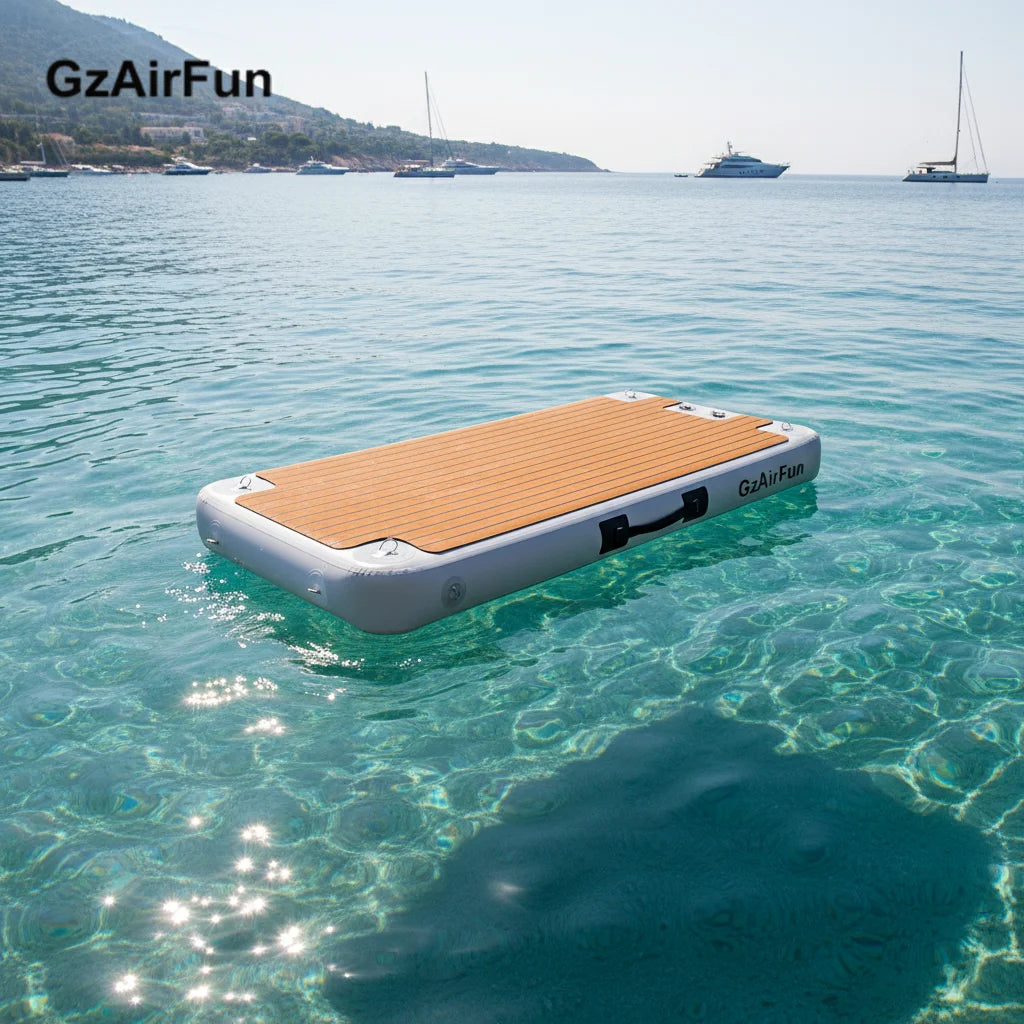 Customize Drop Stitch PVC Teak Foam Inflatable Swim Platform Floating Dock Yacht Maintenance Platform 100-500kg Capacity 1 Year