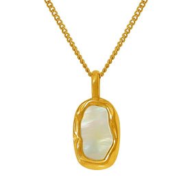 Stainless Steel Boho Vintage Irregular Seashell Pendant Necklace Mother of Pearl Minimal Rectangular Shell Layering Necklace