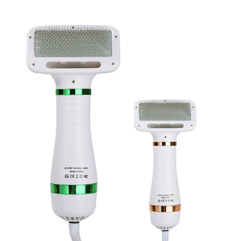 2-in-1 Stainless Steel Pet Hair Dryer and Slicker Brush Adjustable Temperature for Small Dogs and Cats Charge Power Source
