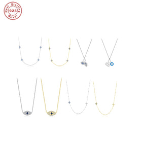 S925 Sterling Silver Evil Eye Necklace Gold Evil Eye Charm Necklace for Women Protection Jewelry