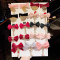 One Pair Fashionable Fabric Bow Hair Clip Elegant Korean Style Ribbon BowKnot Hairgrips Pearl Pendant Fine Workmanship for Girls