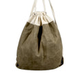 Stitching Moss Green and Natural Waxed Canvas Drawstring Bag With Two Rope Strings