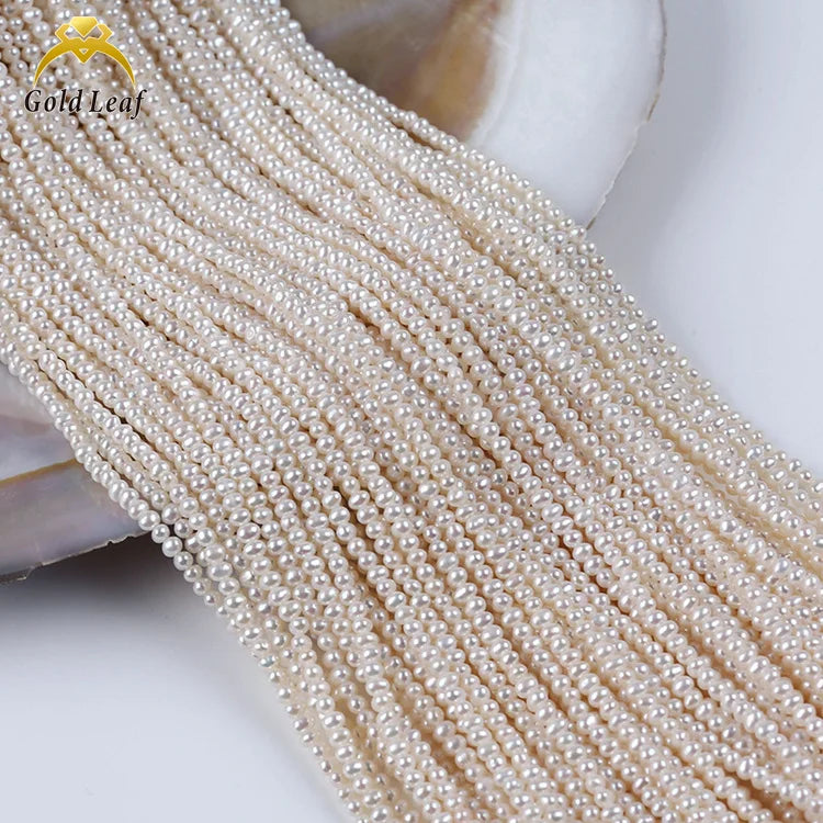 Goldleaf 2A Quality 2-3mm Freshwater Pearl Strand Natural White Potato Shape Beads for Jewelry Making