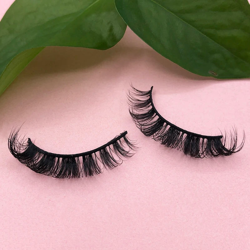 DC24 New Design Party Russian Lashes Winged Full Strip Faux Mink Eyelashes Vegan 20mm Custom Logo Reusable Black Cotton Band