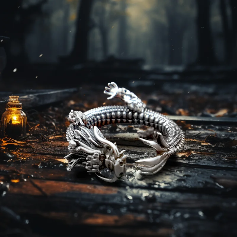 Handmade Rock  Aggressive Dragon Gothic Open Animal Ring With Zircon S925 Sterling Silver Jewelry Creative and Fashionable