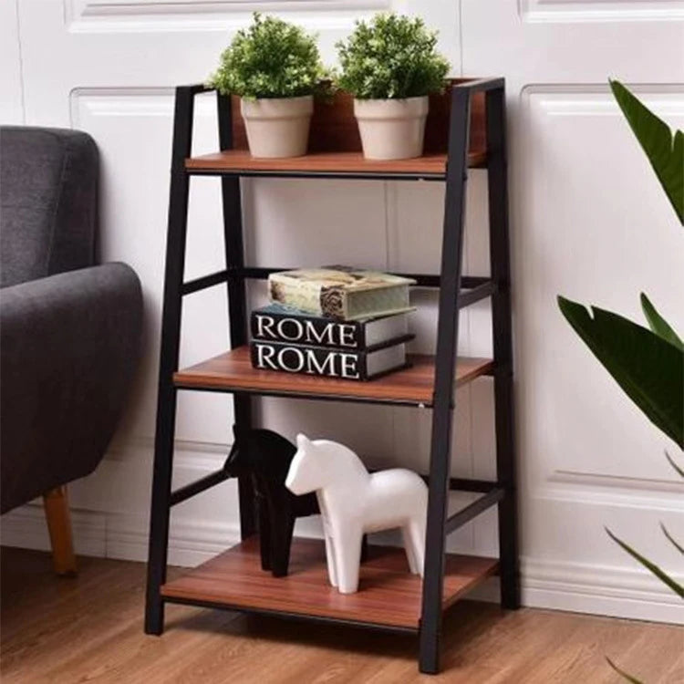 Room Multi Level 3 Tier Standing Type Durable Plant Pot Trapezoidal Shelf Metal Storage Rack Ladder Wooden Metal Display Shelf