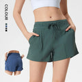 SHINBENE Women's High Waist Gym Running Shorts Lightweight Solid Pattern Training Shorts with Elastic Waist Closure Pocket