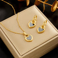 New 2 Pcs 18k Gold Plated Stainless Steel Heart Jewelry Set Necklace Earrings Non Tarnish Set for Women Lady