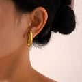 Jachon Stainless Steel Oval Smooth Stud Earrings - Fashionable Simple Long - Lasting Color - Fastening Jewelry for Women