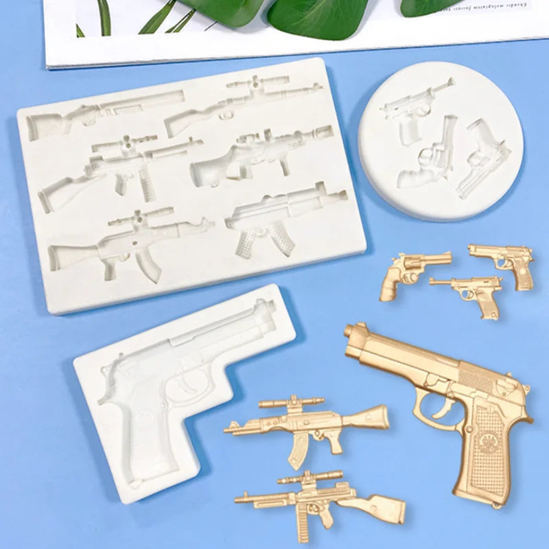 Silicone Simulation Machine Gun Pistol Sniper Gun Chocolate Candy Decorative Fondant Mold for DIY Handmade Candy Chocolate Tools