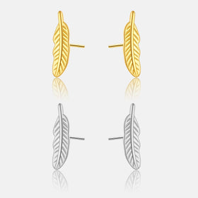 FUAMAY Fashion 925 Sterling Silver Plume Stud Earrings Vintage Simple Feather Earrings