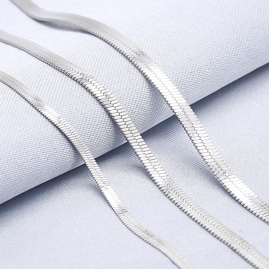 2mm 2.6mm 3mm Flat Snake Chain Minimalist Layers Choker 925 Herringbone Necklace Sterling Silver Fine Jewelry