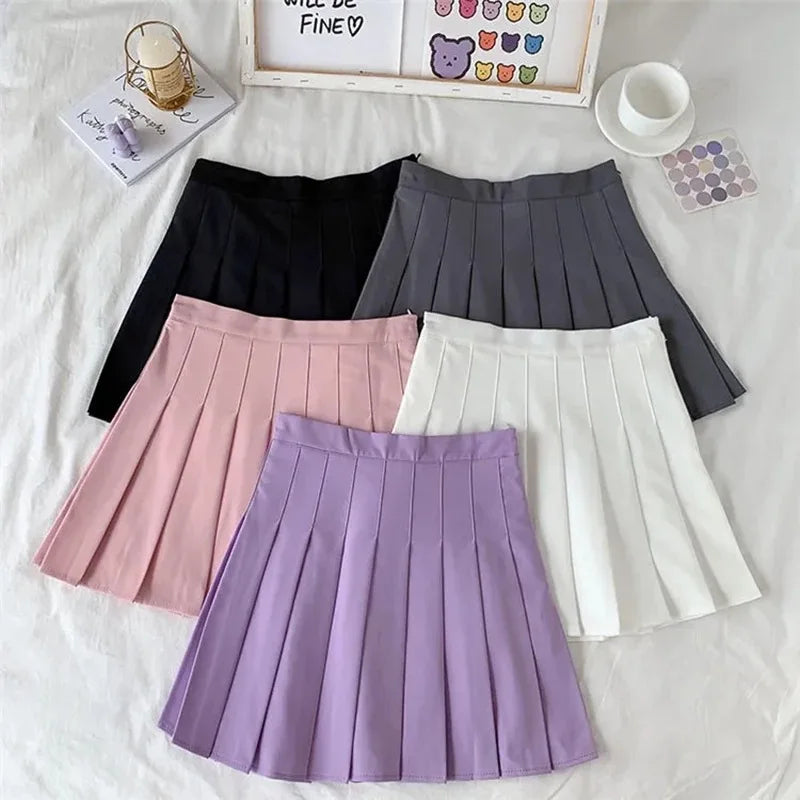 Women Fashion Summer High Waist Pleated Skirt Candy Colors Female Mini A-Line Hem for Girls Dance Skirts