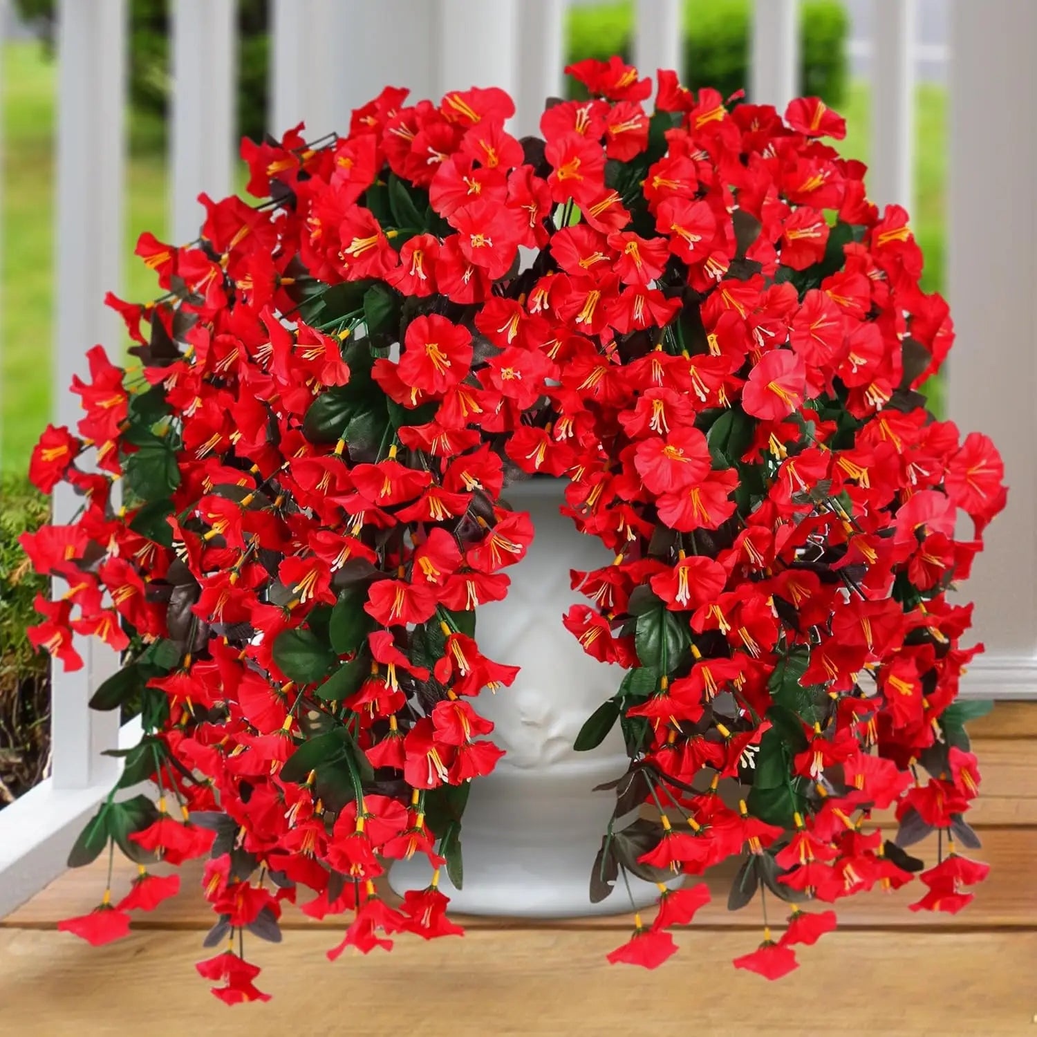Artificial Hanging Flowers Plants for Spring Summer Silk Realistic Morning Glory Trailing Vines for Home Porch Patio Balcony