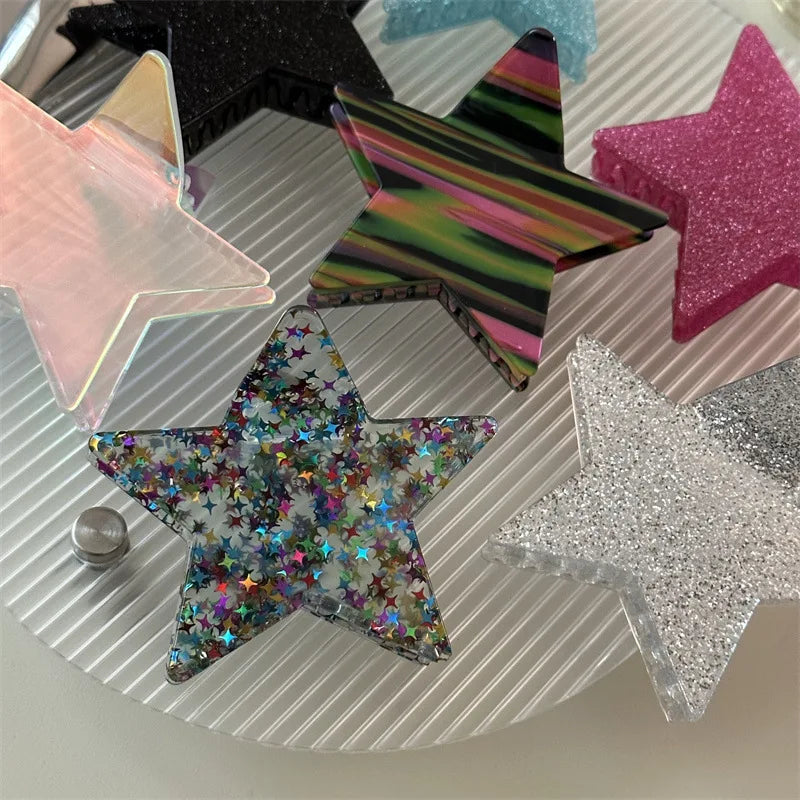 New Arrival Women Big Star Shape Acrylic Hair Claw Clips Glitter Acetate Hair Claw for Women Girls