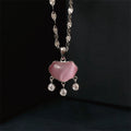 Trendy Luxury Gemstone Pendant 925 Sterling Silver Pink Chalcedony Peace Lock Pendant Necklace for Women Gifts