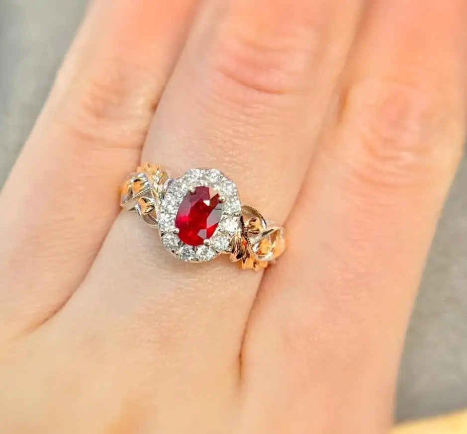 High Quality Vintage Court Style 18K Gold Natural Pigeon Blood Ruby Ring Fine Jewelry for Wedding in Europe the United States
