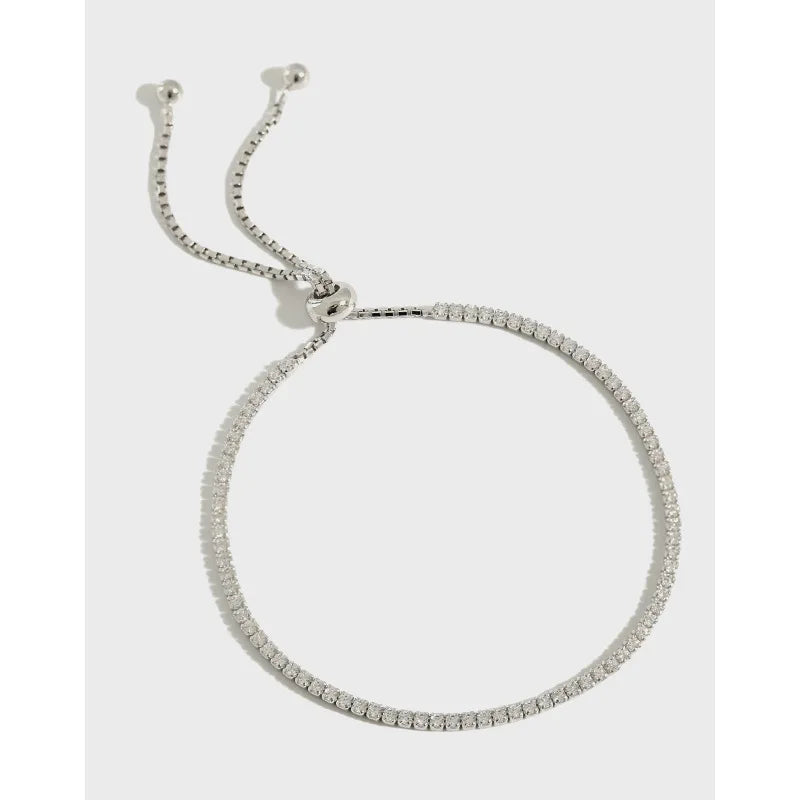 Fine Jewelry Bracelet 925 Sterling Silver 2mm Cubic Zirconia Sparkly Classy Tennis Bracelet Adjustable