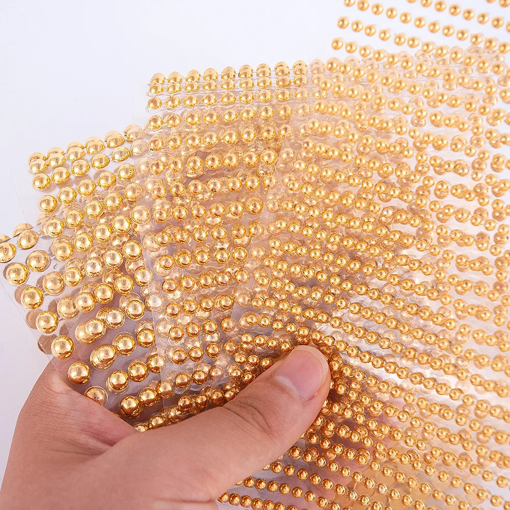 Hisenlee 3-6MM Acrylic Stickers Self-Adhesive Faux Pearl Crafts Golden Silver Color Half Round Pearls for Scrapbooking Crafting