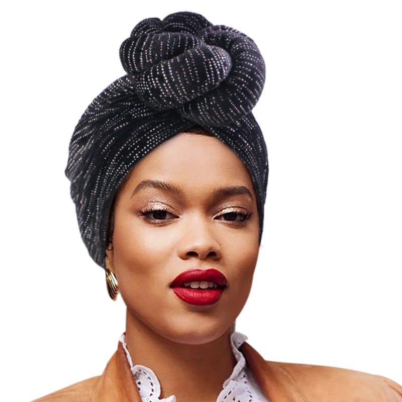 Custom Logo Hair Accessories Solid Color Knotted Turbans Warm Winter Velvet Turban Cap Rhinestone Headwraps for Women