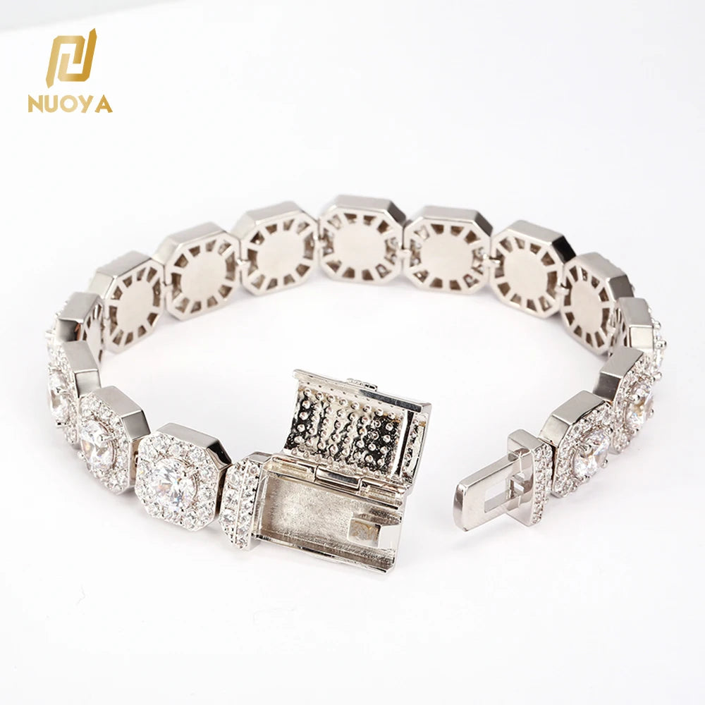 NUOYA Iced Out Zircon Tennis Bracelet 10mm Plated Clustered Hip Hop Jewelry Gift for Men Women Unisex Party Bling