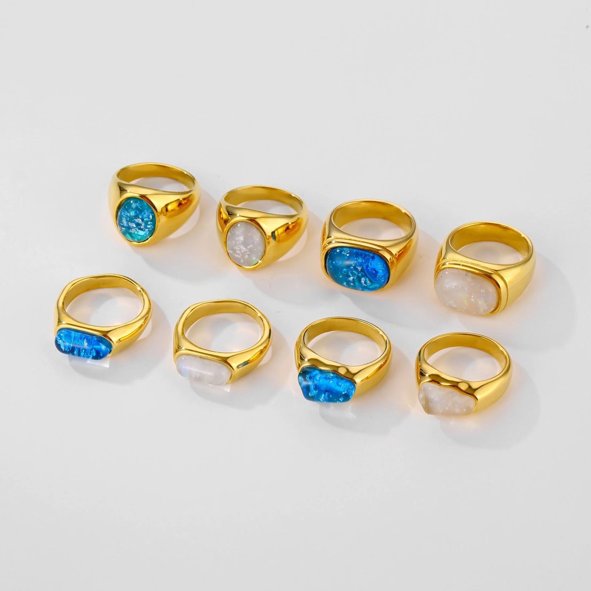 Stainless Steel Rose Gold Plated Lab Created Micro Inlaid Natural Stone Gemstone Ring Women's Personality Versatile Retro